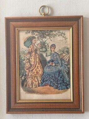Vintage La Mode Illustree Framed Parisian Fashion Print Victorian Women